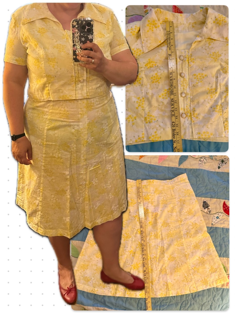 Vintage Two-Piece Skirt Set - Cropped Top & High Waist A-Line Skirt